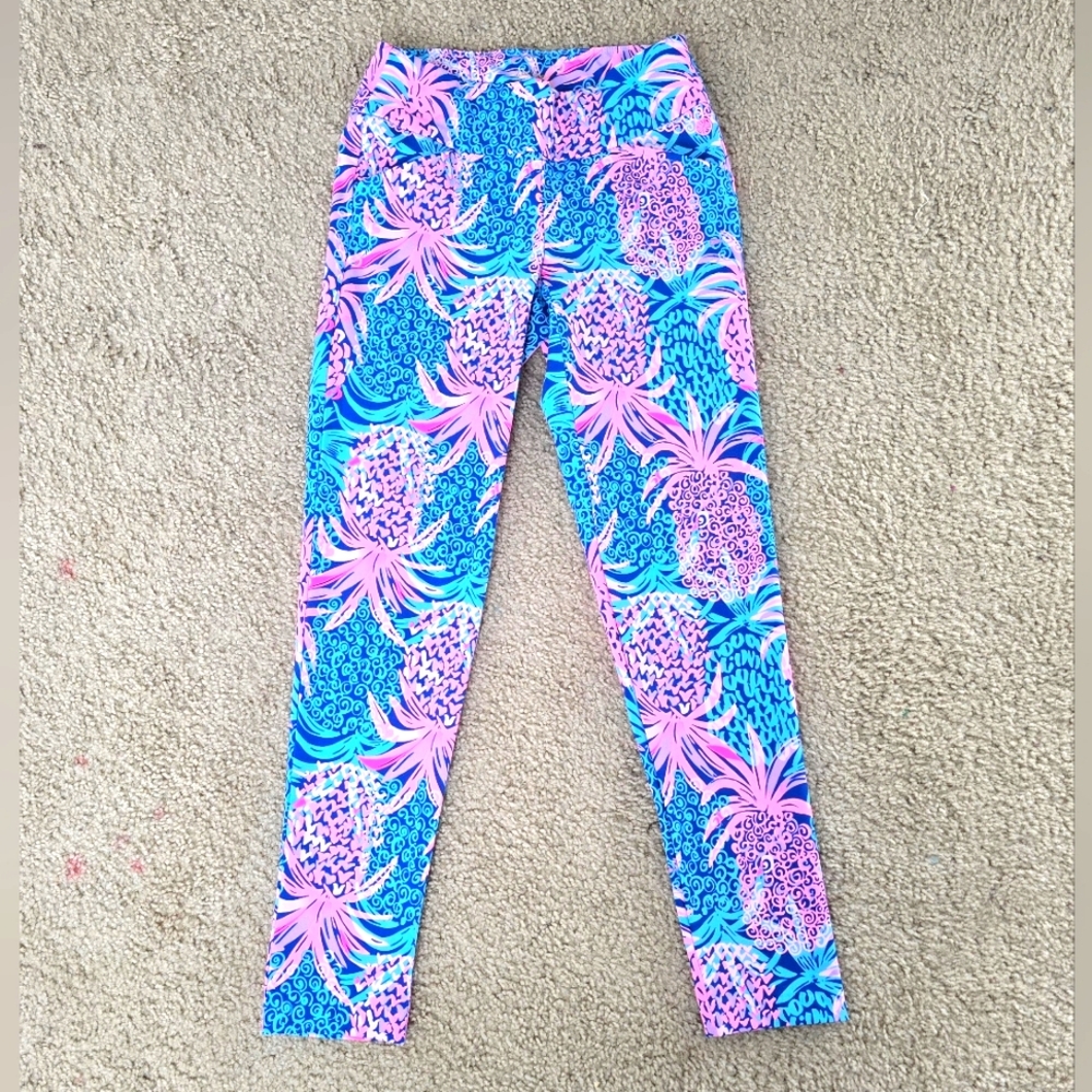Lilly Pulitzer Corso Ankle Pants LUXLETIC Borealis Blue Tropic Down Low Size 00